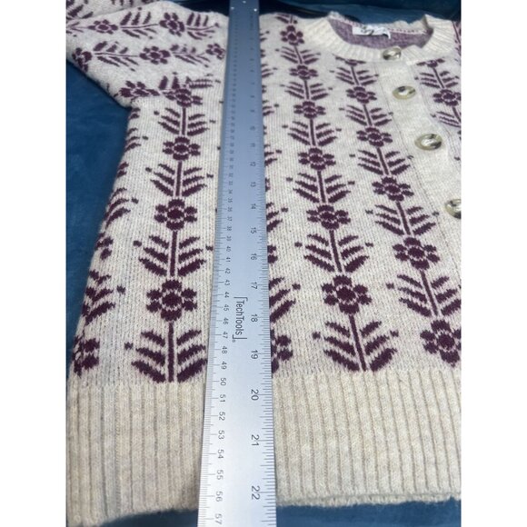 Francescas Floral Nordic Cardigan Sweater Women M Cream Purple Button Wool Blend - Picture 6 of 8